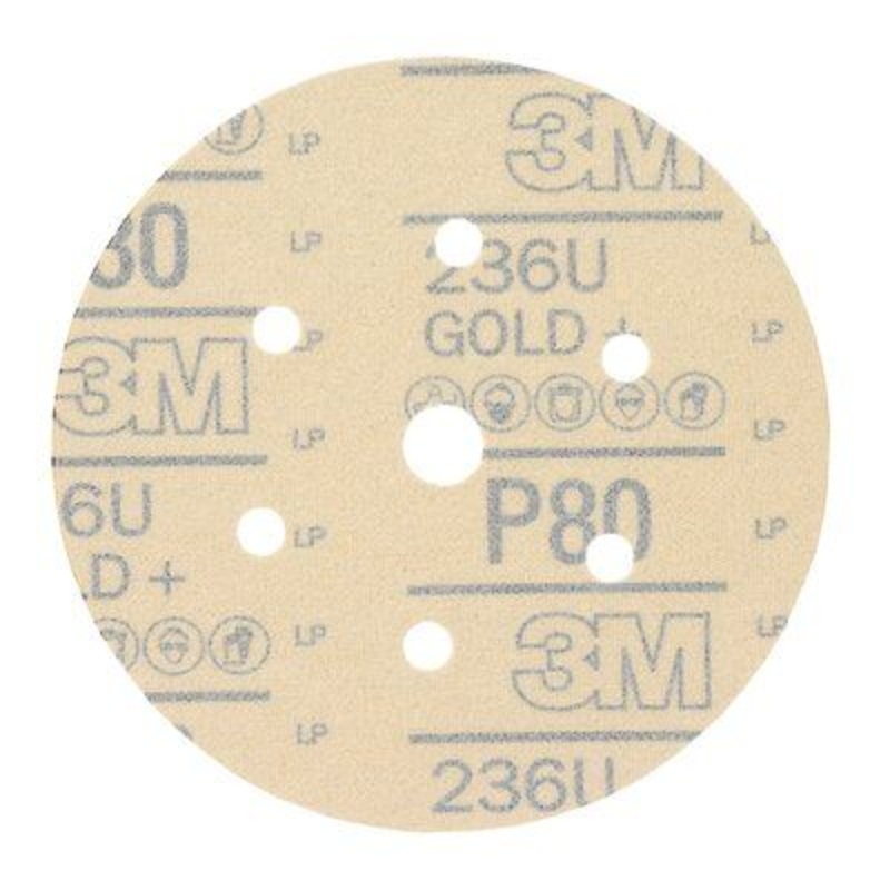 3M – Hookit Gold Disc Dust Free 236U – 6 inch – P80 Grit – 75 Pack – 01083