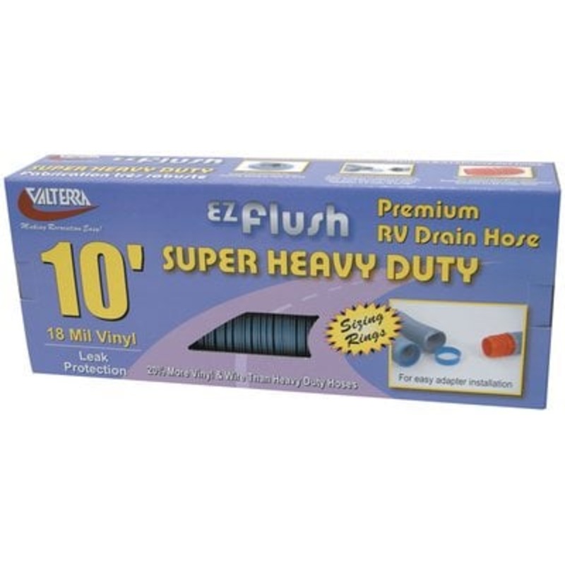 Valterra – Slate Blue E-Z Flush Super Heavy Duty RV Drain Hose with Sizing Rings & 90 Degree Sewer Adapter – D040043