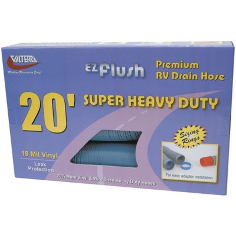 Valterra – Slate Blue E-Z Flush Super Heavy Duty RV Drain Hose with Sizing Rings & 90 Degree Sewer Adapter – D040049