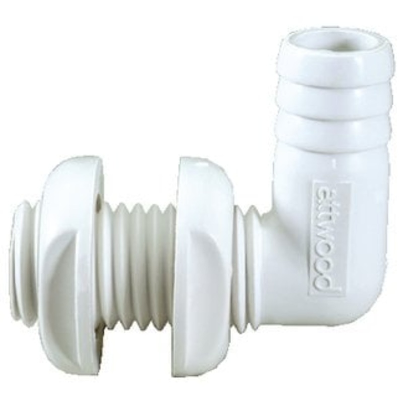 Attwood Marine – Thru Hull Connector For Hose, White, 90 Degree – 3/4 – 38773