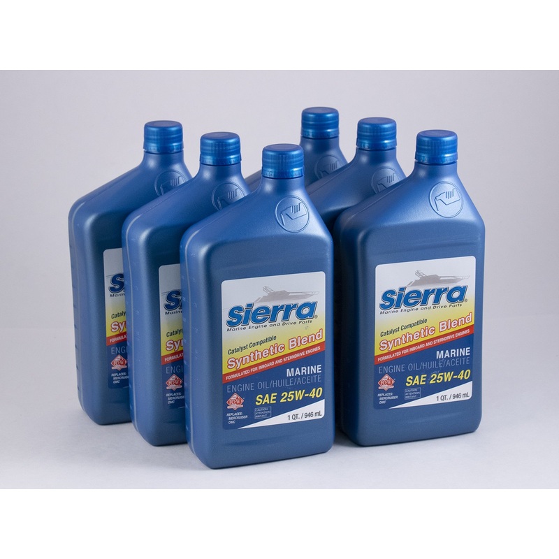Sierra – 25W-40 FC-W Synthetic Blend 4 Stroke Inboard-Sterndrive Engine Oil – Quart – 6 Pack – 9440CAT2