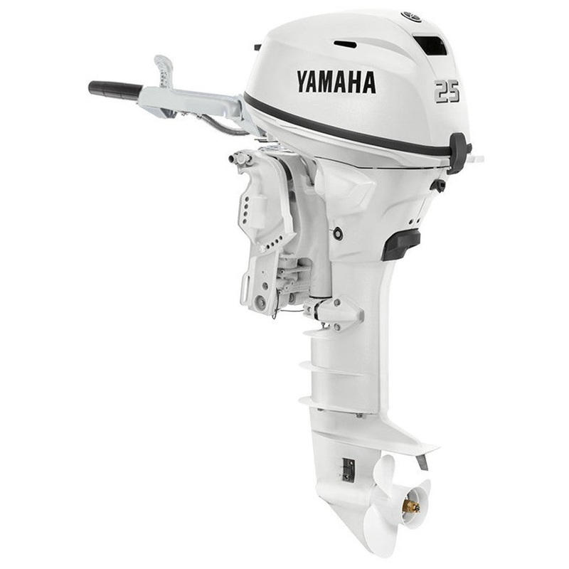 Yamaha F25LWTHC2 Outboard – 20-Inch Shaft | 2-Cylinder | Tiller Handle | Electric & Manual Start | Power Trim & Tilt | Pearl White