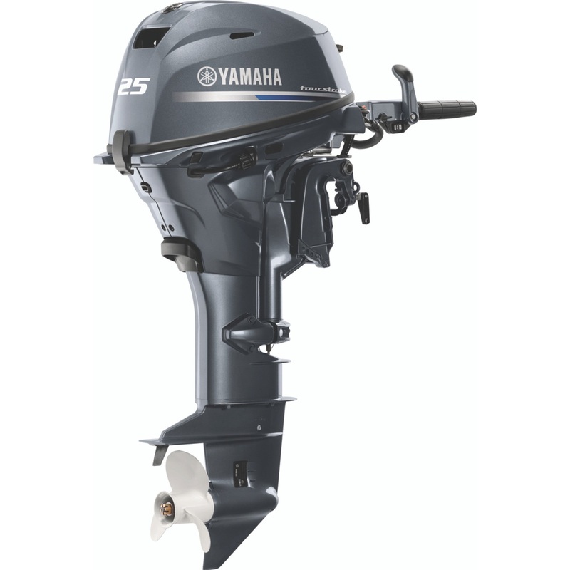Yamaha F25SWTHC Outboard – 15-Inch Shaft | 2-Cylinder | Tiller Handle | Electric & Manual Start | Power Trim and Tilt | Gray