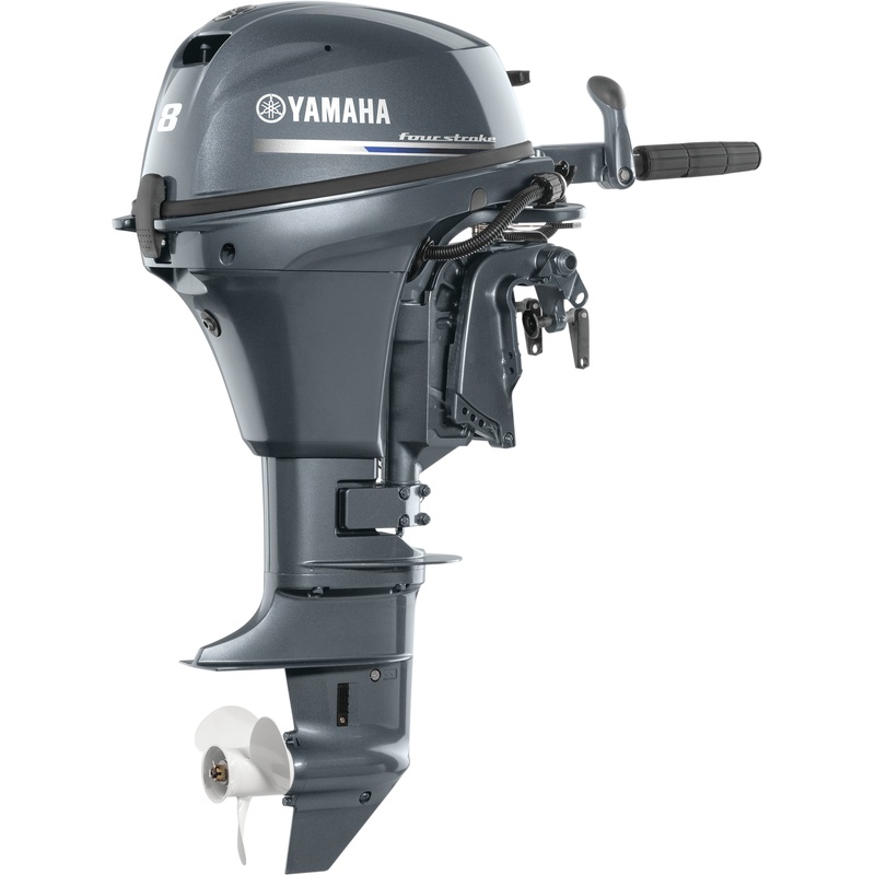 Yamaha F8LMHB Outboard – 20-Inch Shaft | Tiller Handle | Manual Start | Manual Tilt | Gray